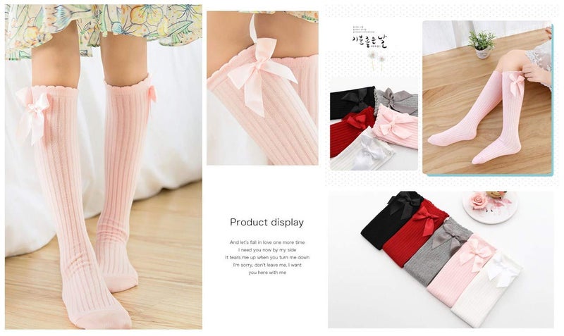 Toptim Little Girl's Knee High Socks Over Calf Kids Overknee Stockings Bow Style 3-12T(Bow2-5Piars) - Image 4